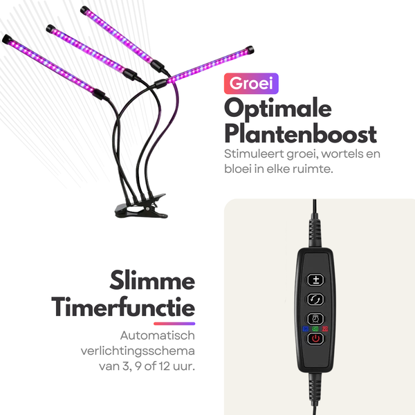 4in1 Verstelbare LED Kweeklamp 40W – 80 LEDs – Timer 3/9/12u – Plantlamp – Groei & Bloei Lamp