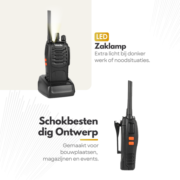 Professionele Portofoonset – PMR446 Vergunningsvrij Walkie Talkie – 16 Kanalen – Lange Batterijduur – Zaklamp