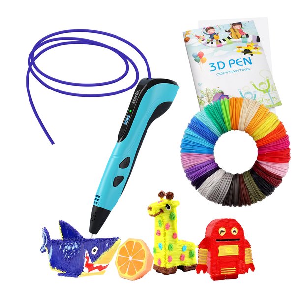 Premium XXL 3D Pen Set USB-C – 3D Tekenpen met Filament 200 Meter – Inclusief Voorbeeldboekje – LCD Display – Kindvriendelijk – Blauw